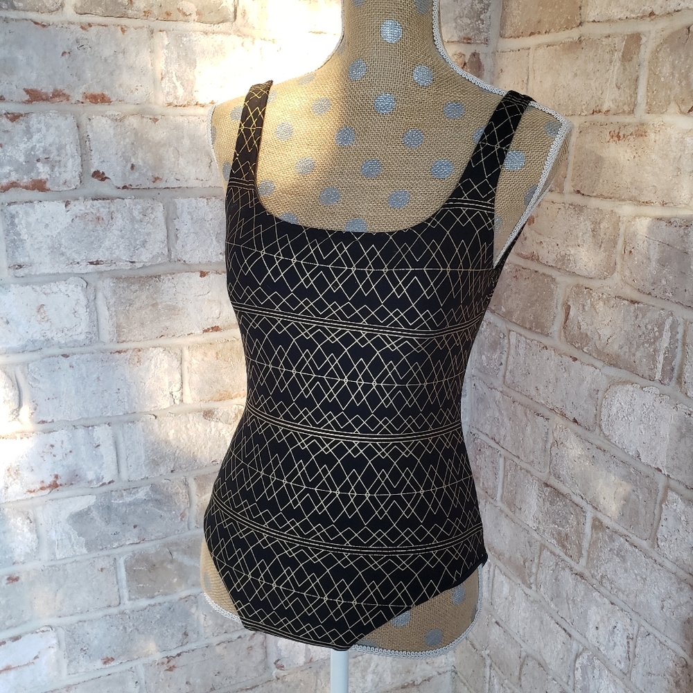 NWOT NipTuck Swim black gold geometric swim suit 4 - Picture 6 of 13